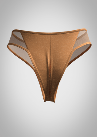 Duality meshed High-rise Brazilian briefs in capuccino color - Meduza-swimwear